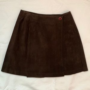 Boutique brown genuine sueded leather wrap skirt